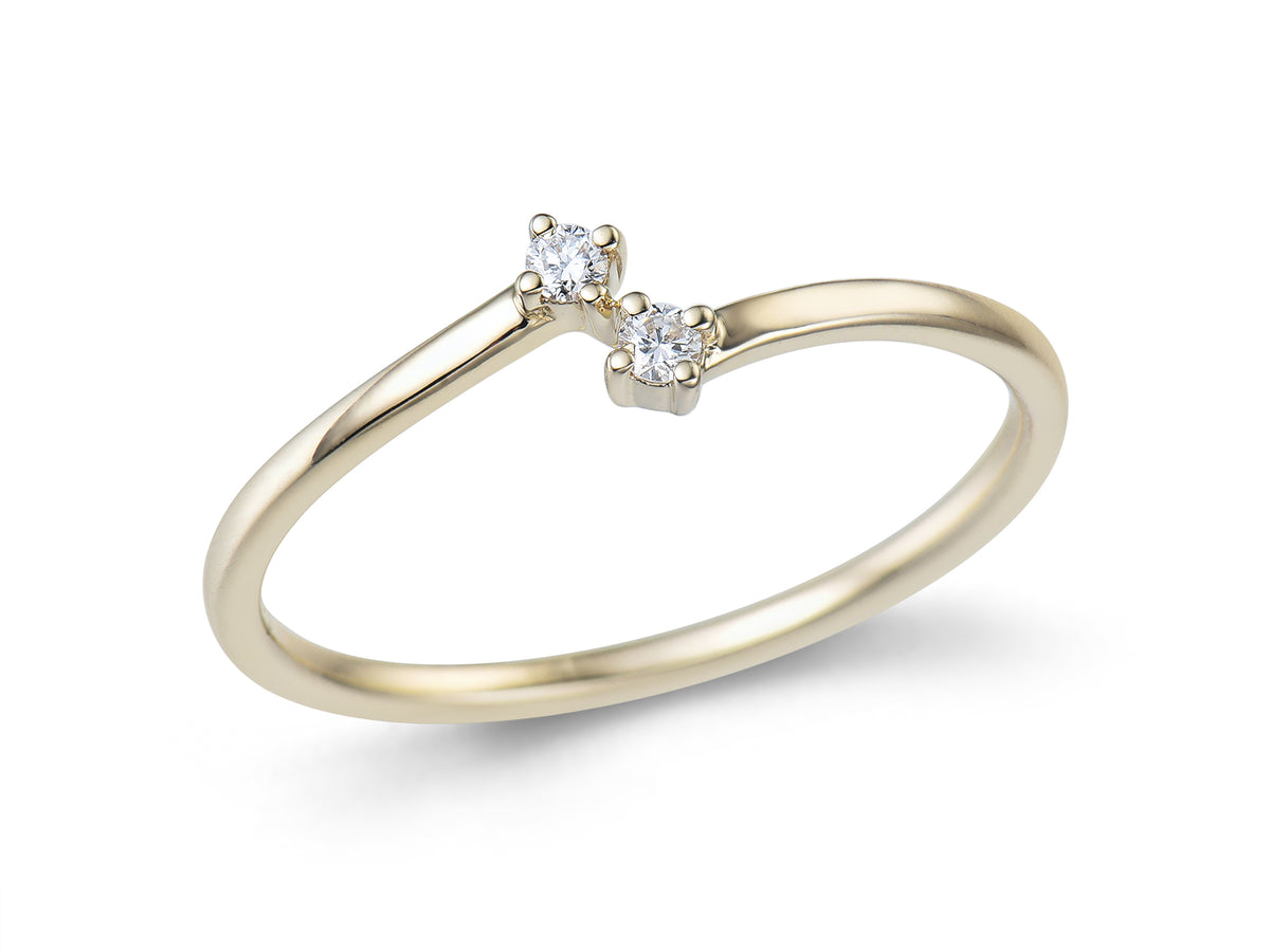 Anillo Lien de oro amarillo de 18 quilates con dos diamantes | Mua Mua Jewels