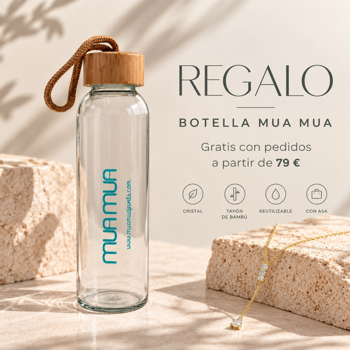 Botella de cristal Mua Mua de regalo con pedidos desde 79 €