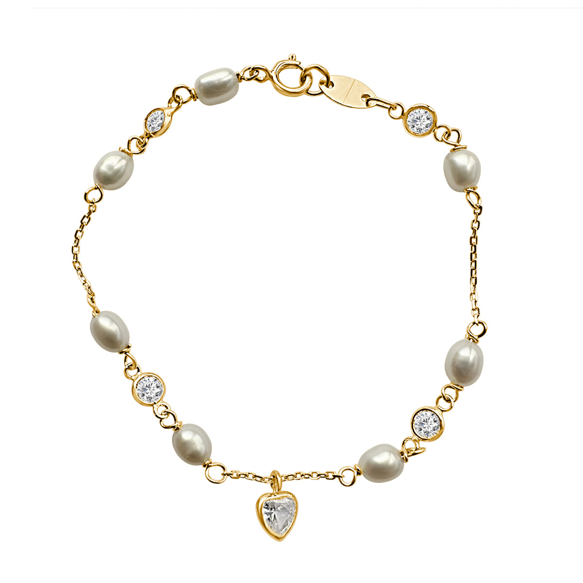 Pulsera para bebé de perlas y oro de primera ley Perlina