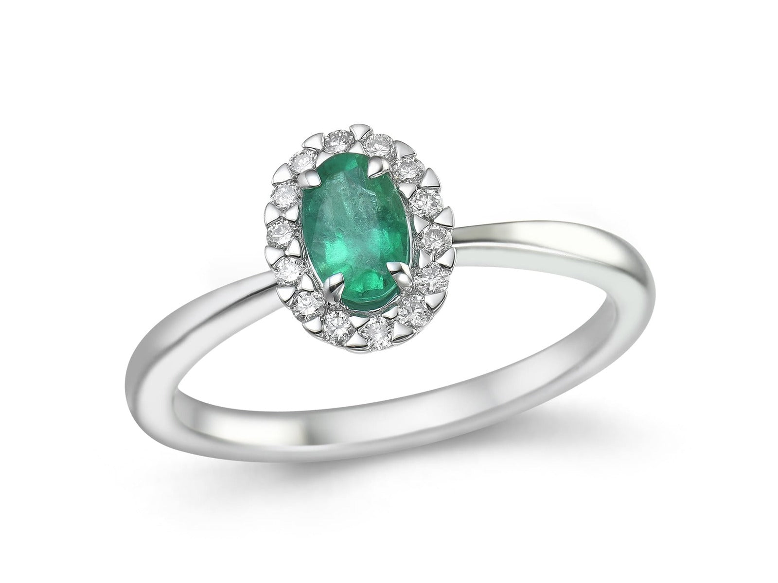 Anillo de Oro blanco con Diamantes y Esmeralda Tíade